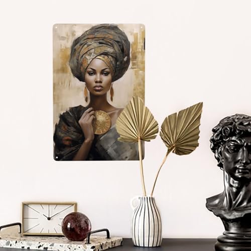 Room Men Cave Art Decoration Metal tin Sign Wall Decor Tin Signs African Black Woman African American Queen Garage 8 x 12 inches