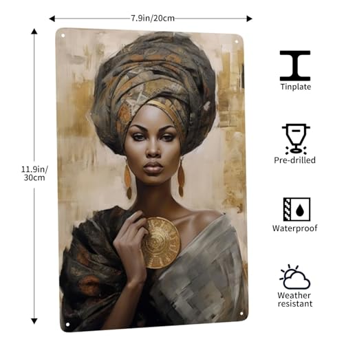 Room Men Cave Art Decoration Metal tin Sign Wall Decor Tin Signs African Black Woman African American Queen Garage 8 x 12 inches