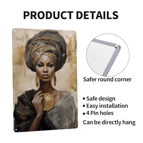 Room Men Cave Art Decoration Metal tin Sign Wall Decor Tin Signs African Black Woman African American Queen Garage 8 x 12 inches