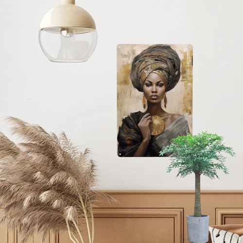 Room Men Cave Art Decoration Metal tin Sign Wall Decor Tin Signs African Black Woman African American Queen Garage 8 x 12 inches