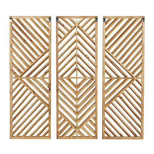 Deco 79 Wood Geometric Home Wall Decor Slatted Wood Design Wall Sculpture, Set of 3 Wall Art 12"W, 35"H, Brown