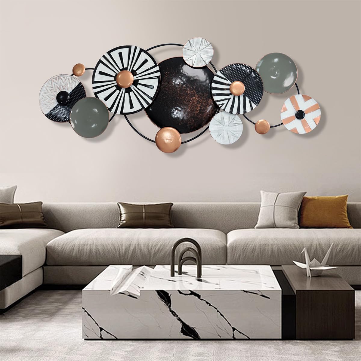 Metal Wall Decor, Modern Geometric Metal Wall Art, Large 61 x 25 inch Handmade 3D Textured Wall Art,Minimalist Décor Wall Sculpture, for Living Room, Bedroom, Dining Room, Kitchen, Office Hotel