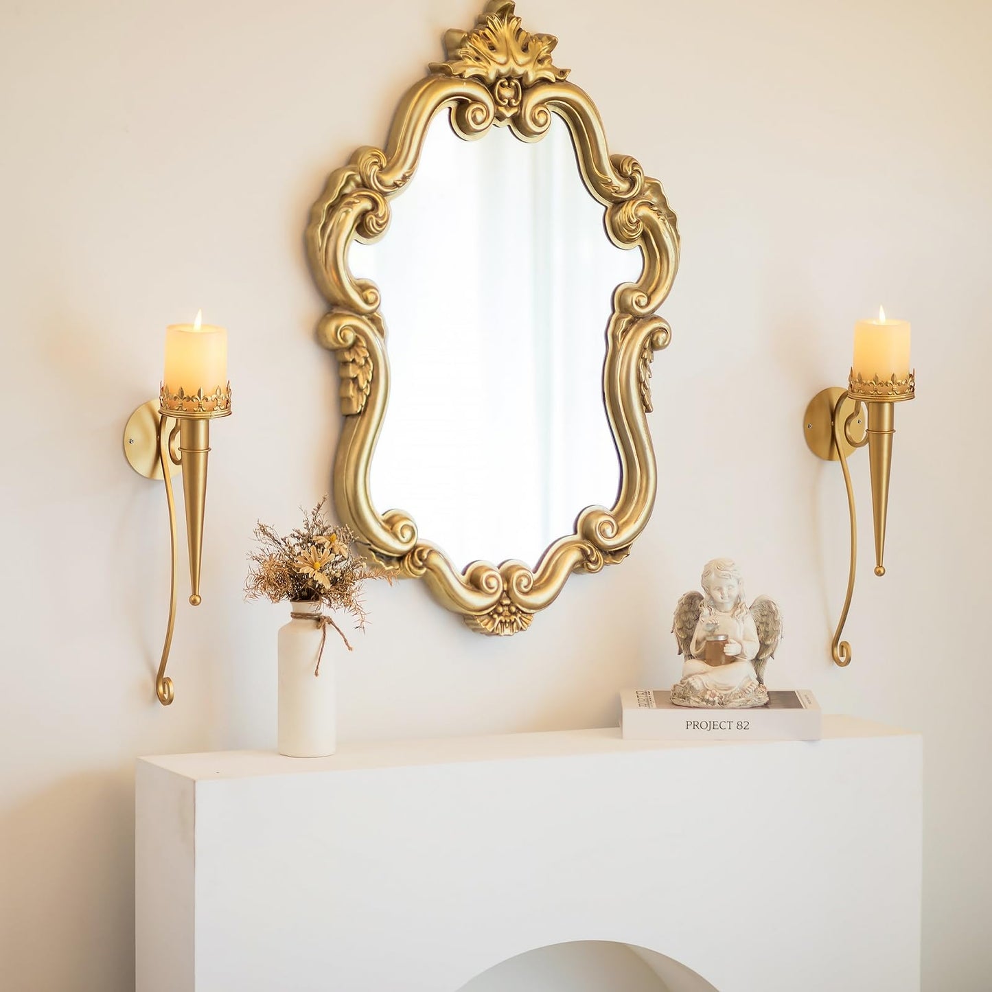 Sziqiqi Wall Candle Holder Gold - Candle Sconces Set of Two for Living Room Bedroom Candle Wall Sconces for Pillars Tealight Candles Decorative Metal Wall Sconce for Bathroom Dining Room Fireplace