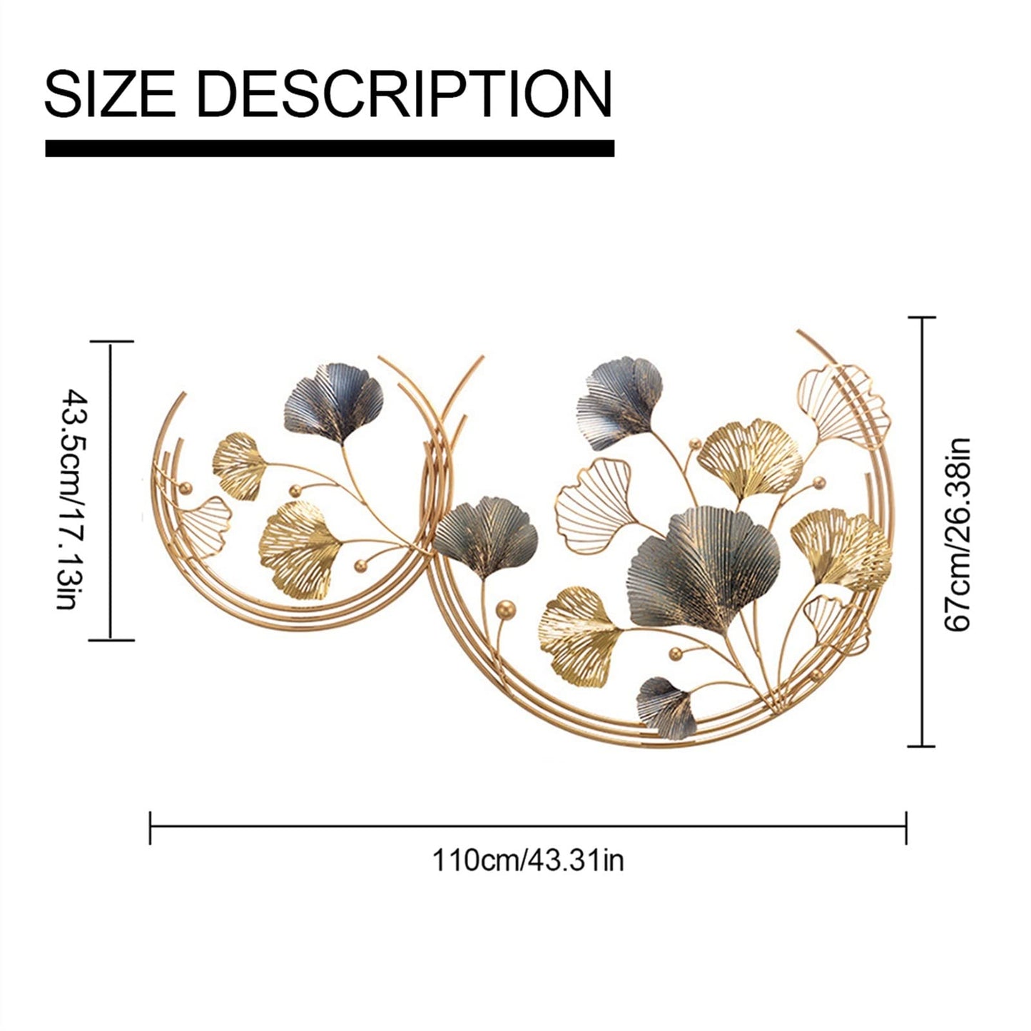 3D Room Wall Decor, Handmade Art Metal Round Golden Ginkgo Leaf Decorative Wall Sculpture for Home Living Room And Bedroom, 2 Pack