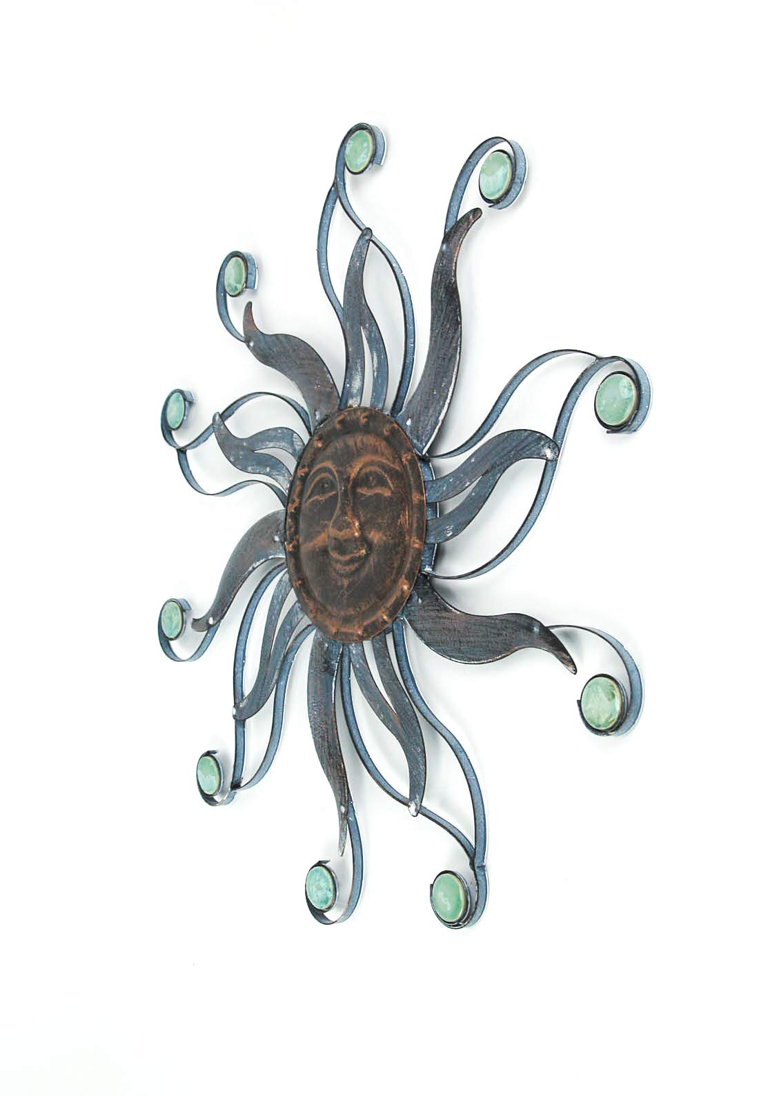 TII Rustic Copper Finish Metal Sun Face Wall Decor Hanging - 22-inch Diameter - Features Ceramic Bead Accents - Easy Install - Perfect for Indoor and Outdoor Use