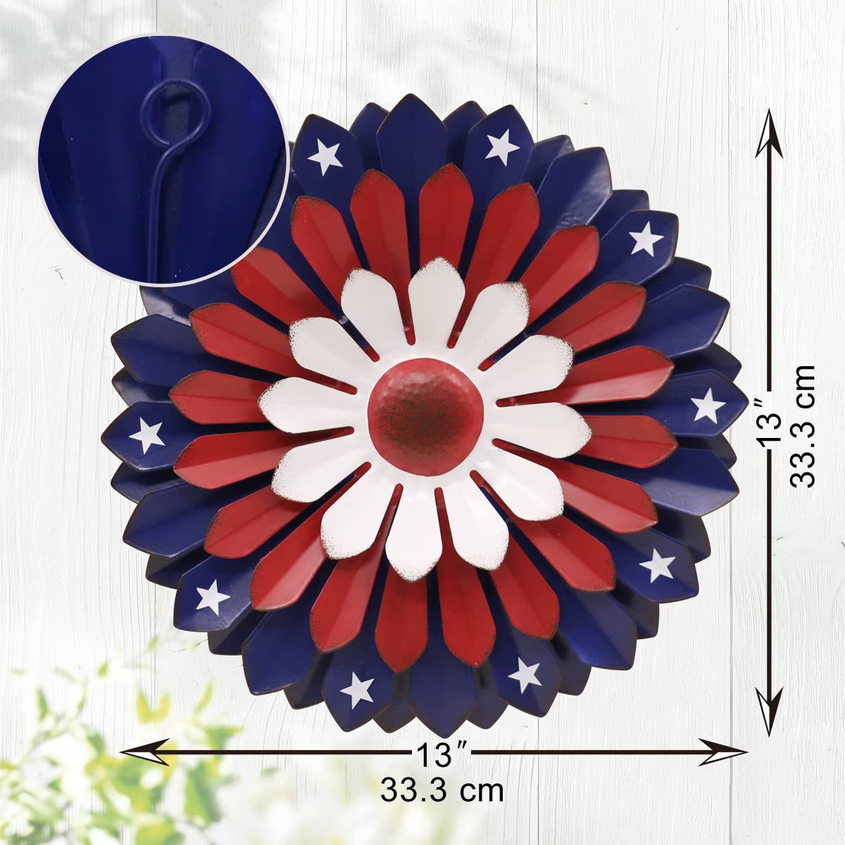 Goodeco Patriotic Metal Wall Art Flowers - 13" USA Accessories American Flag - Iron Floral Wall Decor for Balcony/Patio/Porch/Office/Bedroom/Living room,Unique Gifts