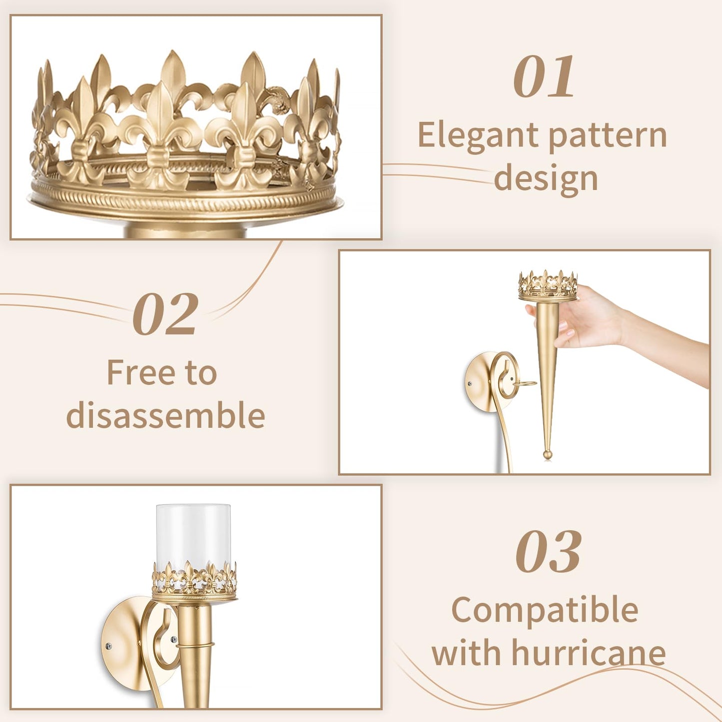 Sziqiqi Wall Candle Holder Gold - Candle Sconces Set of Two for Living Room Bedroom Candle Wall Sconces for Pillars Tealight Candles Decorative Metal Wall Sconce for Bathroom Dining Room Fireplace