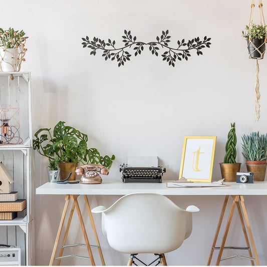 2 Pieces Metal Tree Leaf Wall Decor Vine Olive Branch Leaf Wall Art Wrought Iron Scroll Sculptures Above the Bed, Living Room, Outdoor Decoration (Classic Style,Black)