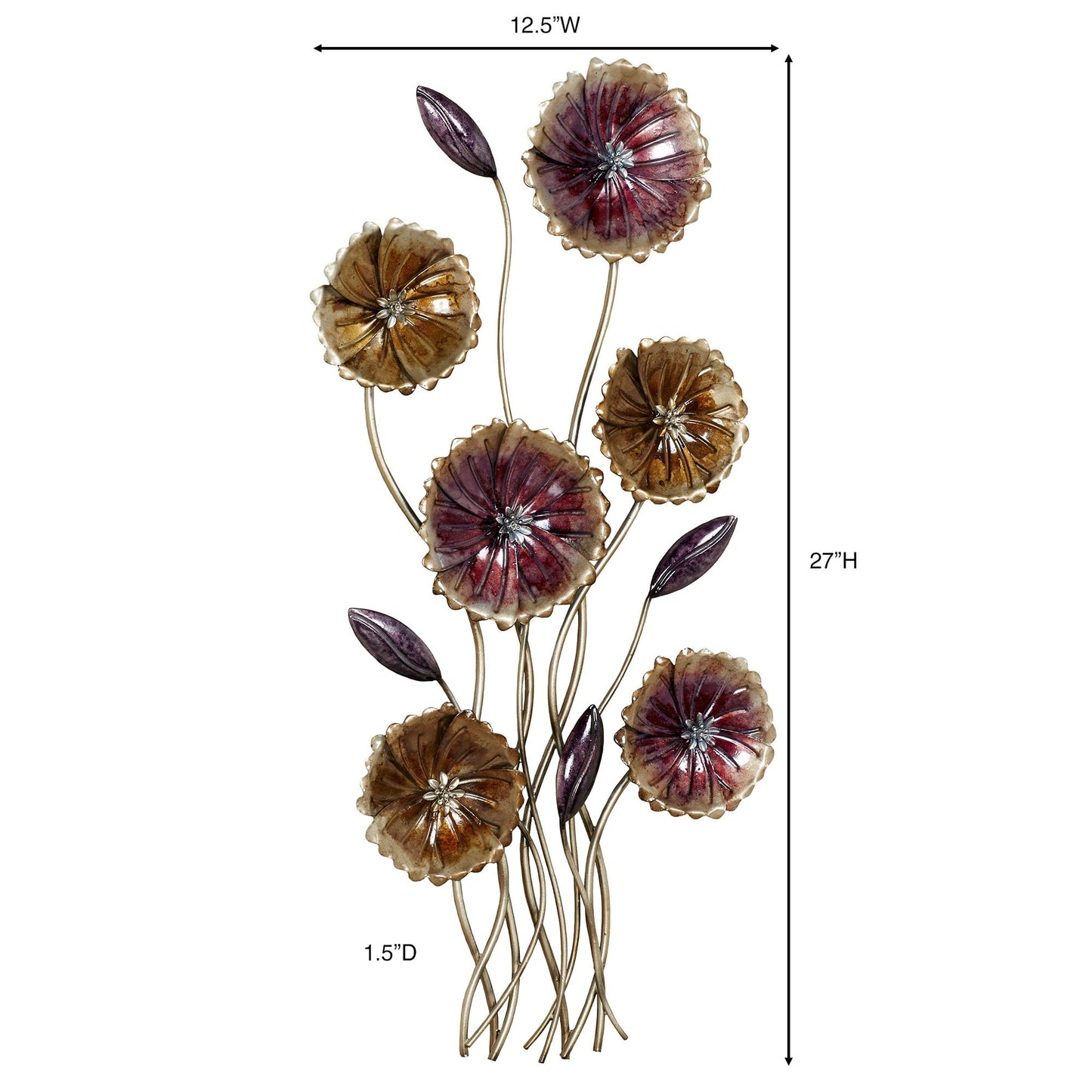 Touch of Class Charming Floral Metal Wall Art Gold, Purple | Flower Hanging Decor for Bedroom, Living Room, Hotel, Entryway