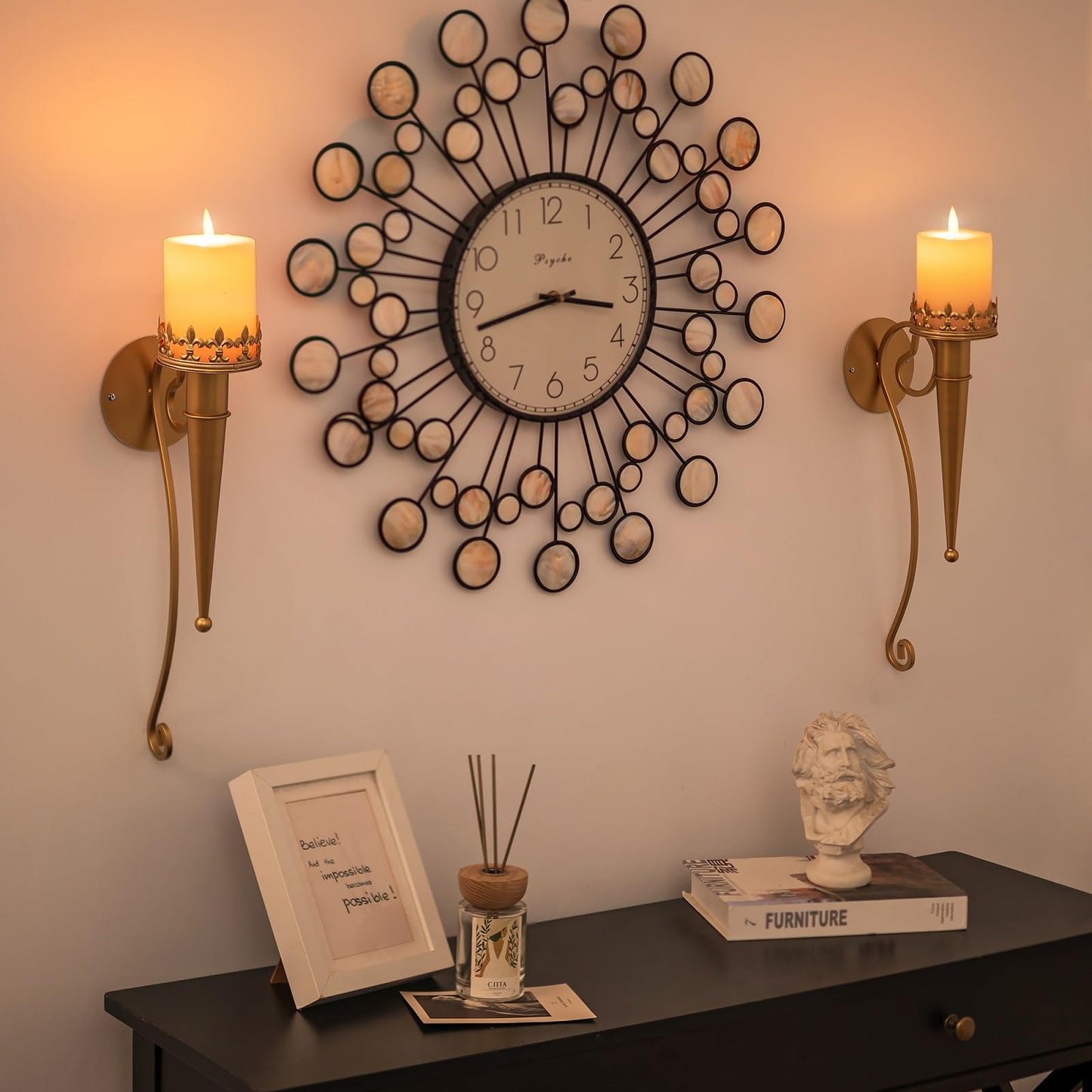Sziqiqi Wall Candle Holder Gold - Candle Sconces Set of Two for Living Room Bedroom Candle Wall Sconces for Pillars Tealight Candles Decorative Metal Wall Sconce for Bathroom Dining Room Fireplace