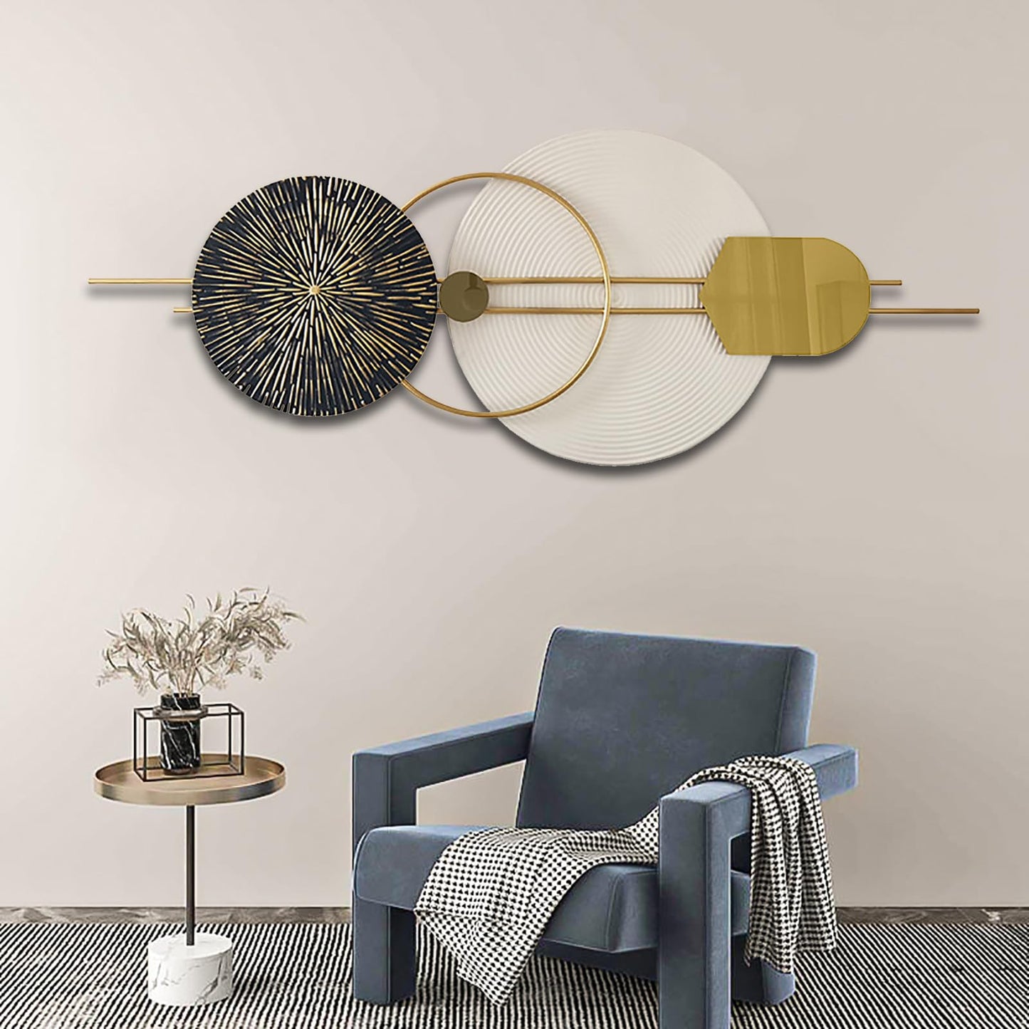 3D Round Metal Wall Art, Handmade Art Metal Round Nature Decorative Wall Sculpture for Living Room Bedroom Dining Room, 47.2" x 19.7"