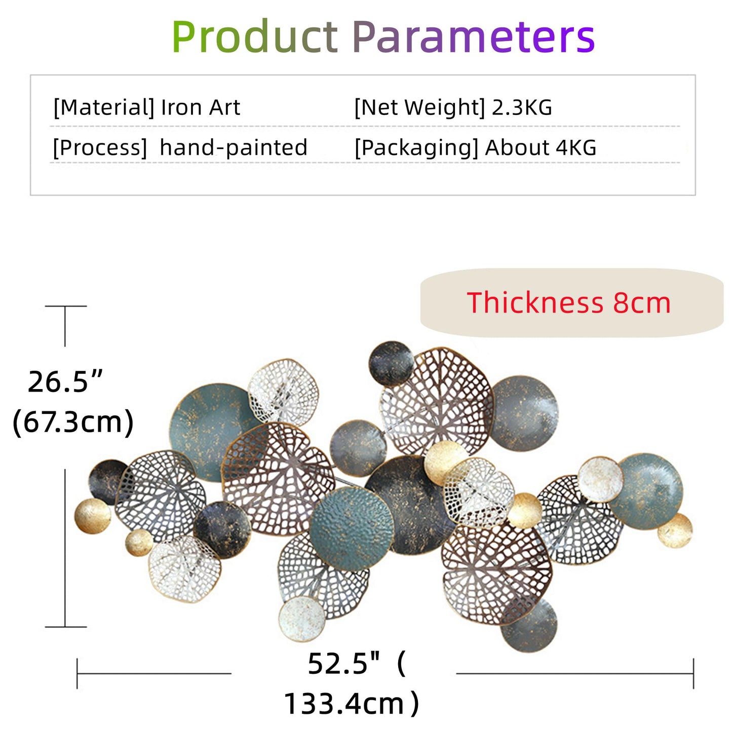 ZZYYZZ Large Metal Wall Decor, Boho Lotus Leaf Metal Wall Decoration, 3D Stacked Flower Wall Art Décor, Nautical Coastal Outdoor Wall Decor, for Living Room Bedroom Dining Room, 52.5" x 26.5"
