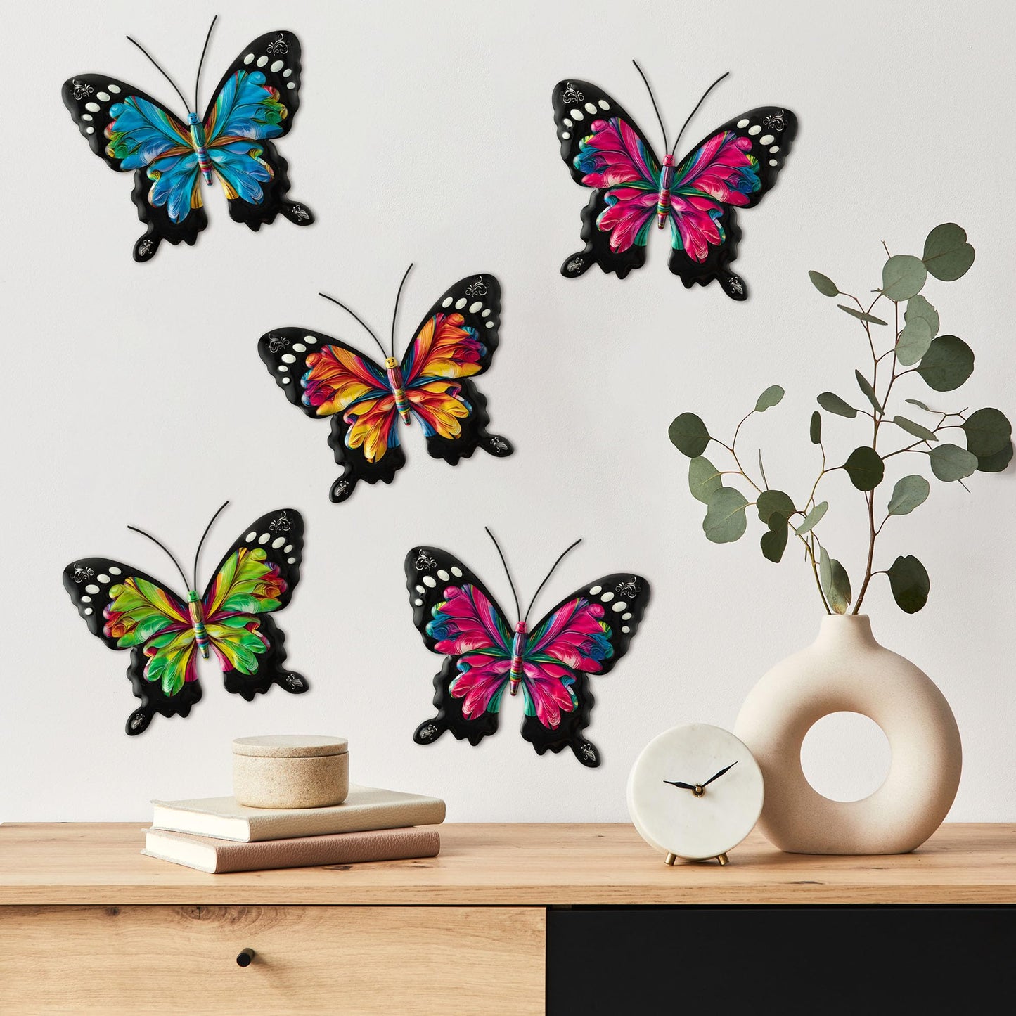 Metal Butterfly Wall Decoration - 4Pcs Butterfly Wall Art 3D Sculpture Pendant Hanging Ornament for Balcony Patio Garden Outdoor Fence Decoration Women Birthday Wedding Housewarming Gift A
