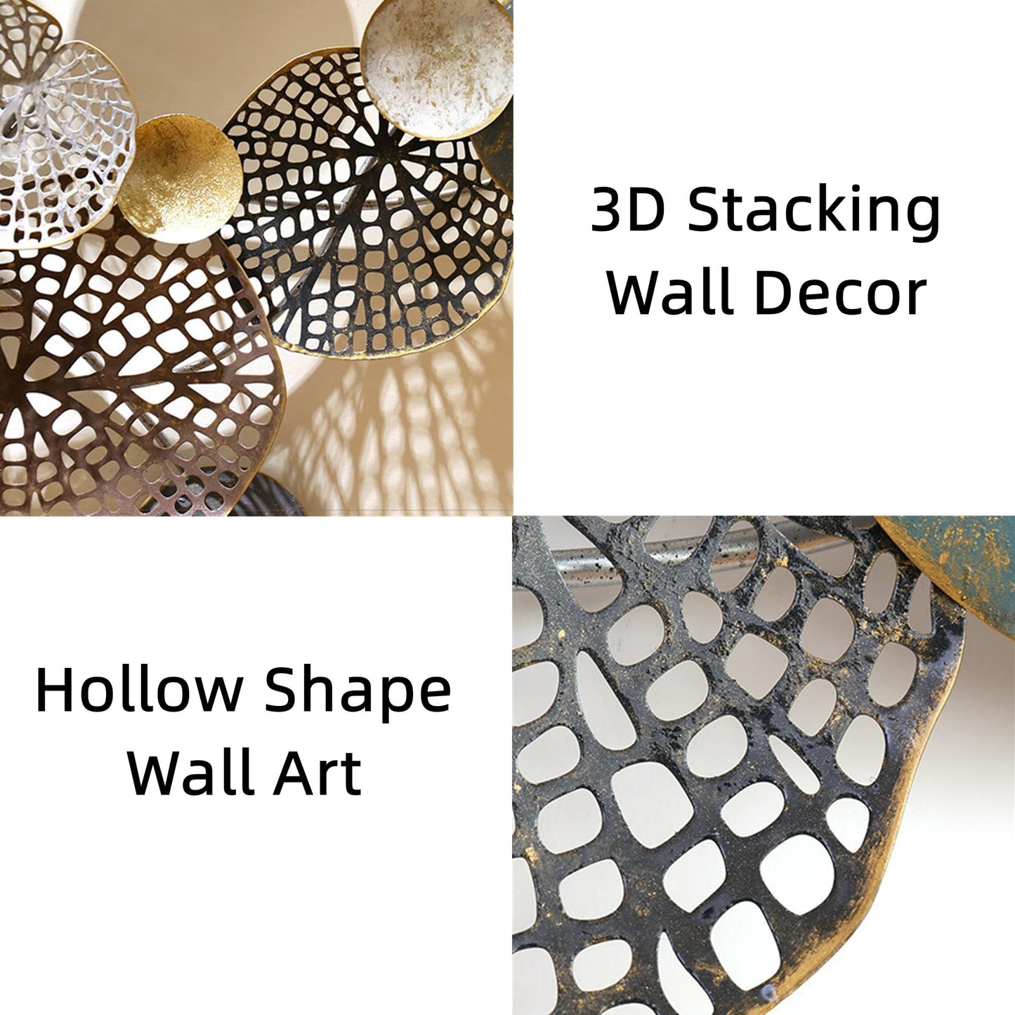 ZZYYZZ Large Metal Wall Decor, Boho Lotus Leaf Metal Wall Decoration, 3D Stacked Flower Wall Art Décor, Nautical Coastal Outdoor Wall Decor, for Living Room Bedroom Dining Room, 52.5" x 26.5"