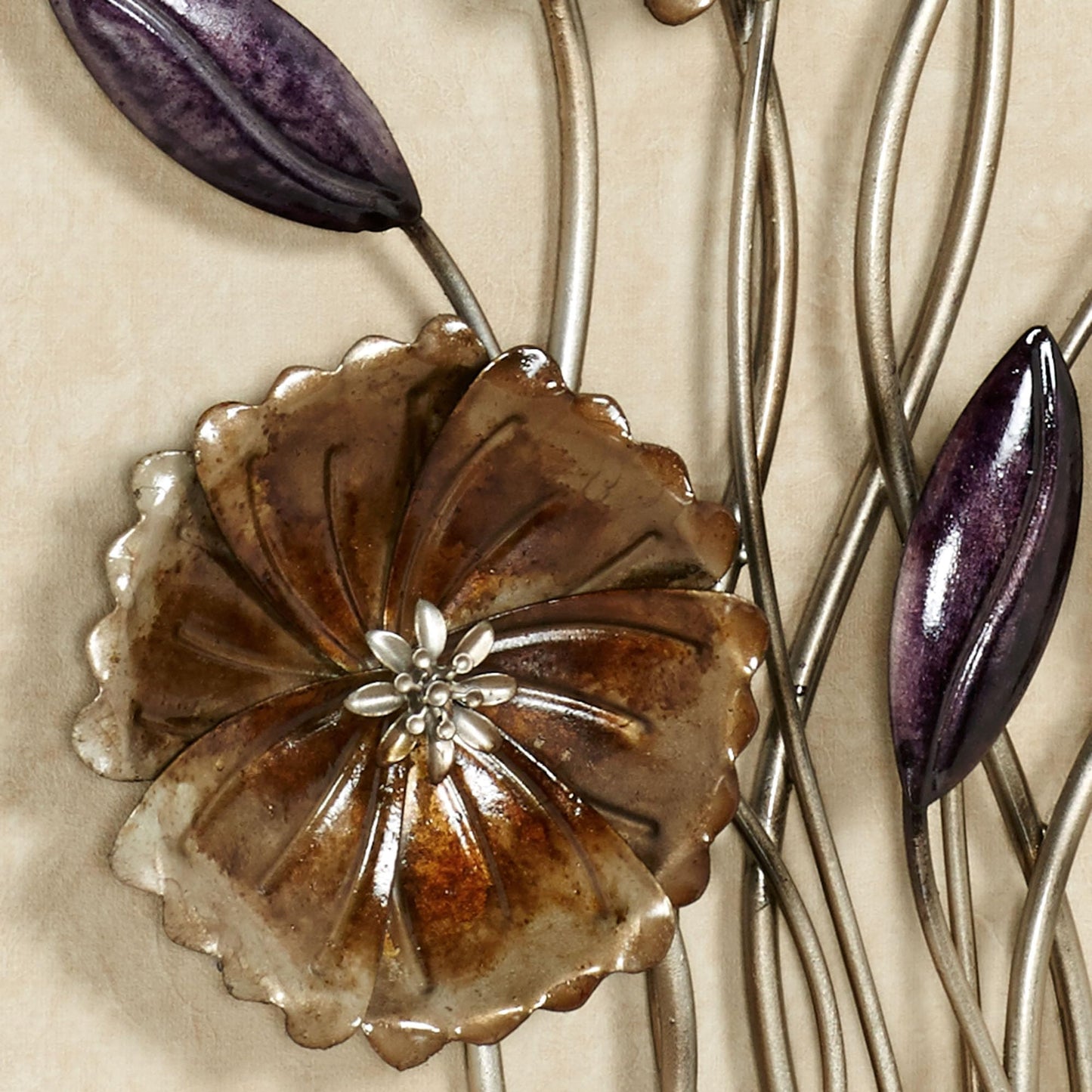 Touch of Class Charming Floral Metal Wall Art Gold, Purple | Flower Hanging Decor for Bedroom, Living Room, Hotel, Entryway
