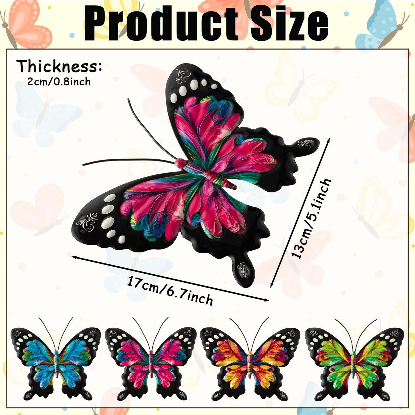Metal Butterfly Wall Decoration - 4Pcs Butterfly Wall Art 3D Sculpture Pendant Hanging Ornament for Balcony Patio Garden Outdoor Fence Decoration Women Birthday Wedding Housewarming Gift A
