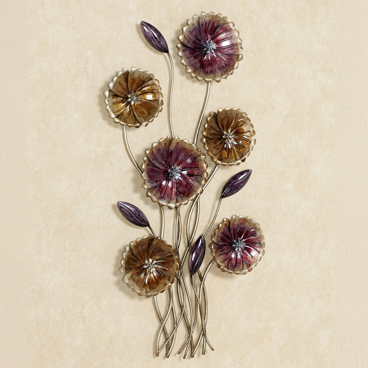 Touch of Class Charming Floral Metal Wall Art Gold, Purple | Flower Hanging Decor for Bedroom, Living Room, Hotel, Entryway