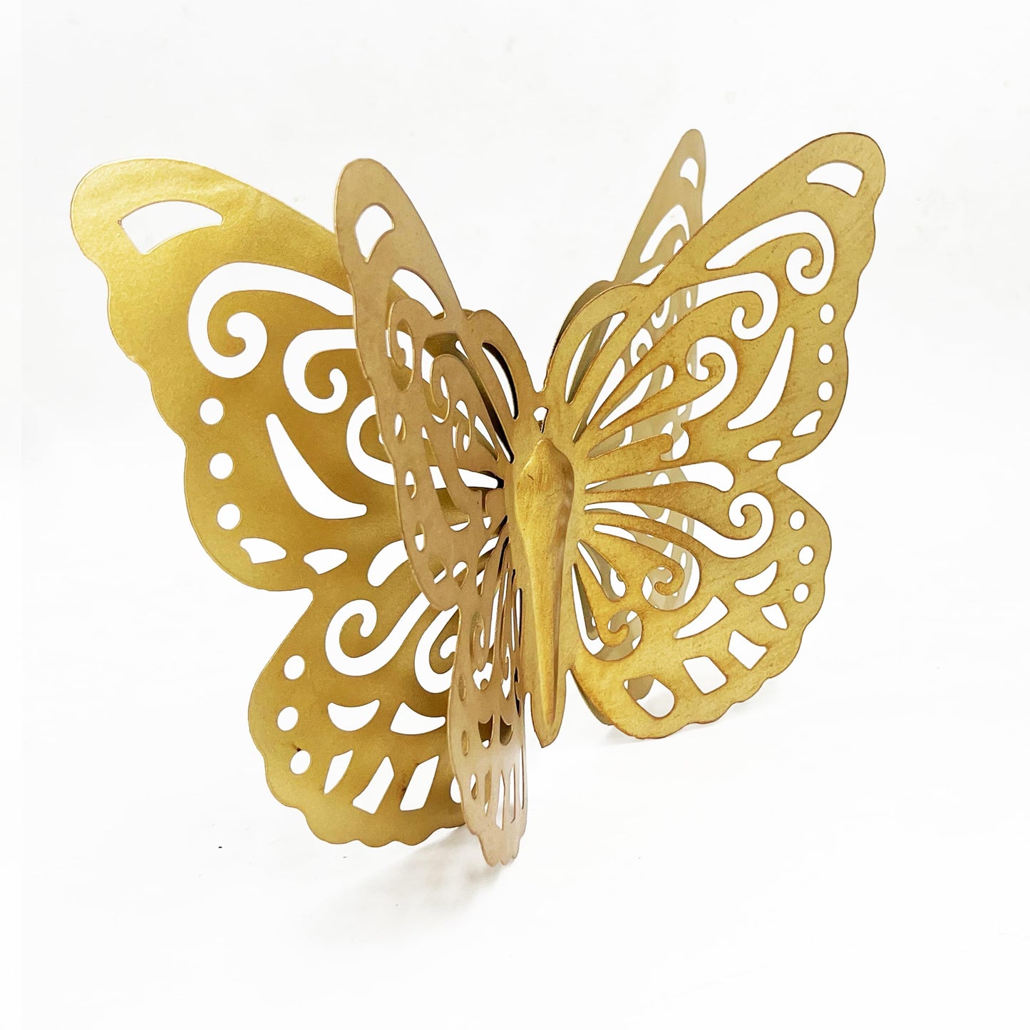 Remenna Gold Finish Metal Butterflies Wall Art Set of 3 Metal Wall Decor Butterfly Hanging Decor for Bedroom Bathroom Living Room Garden Kitchen