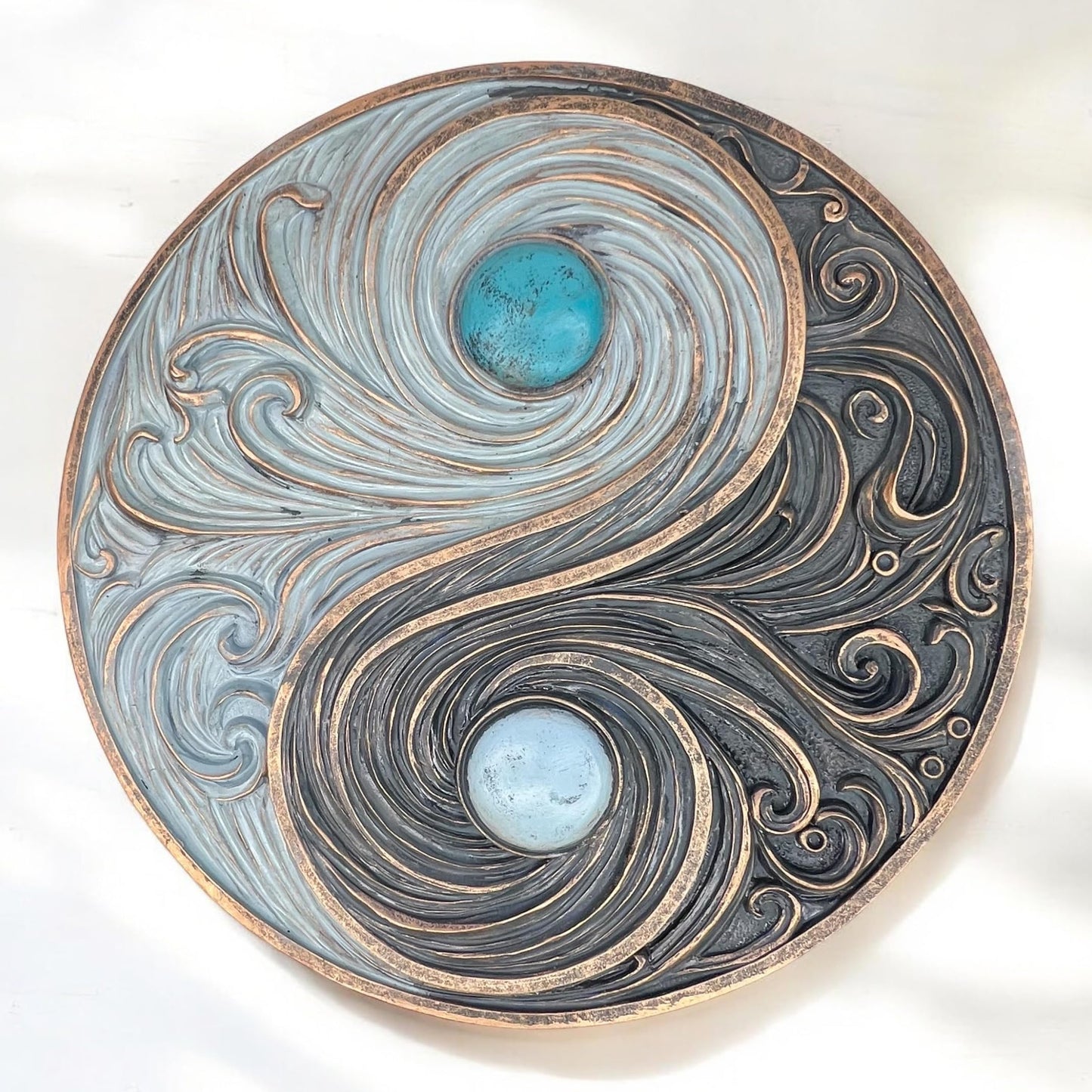 Top Brass Yin and Yang Swirling Waves Wall Sculpture – Spiritual Cosmic Duality Symbol – The Philosophy of Balance Art Décor – Feng Shui Opposite But Interconnected