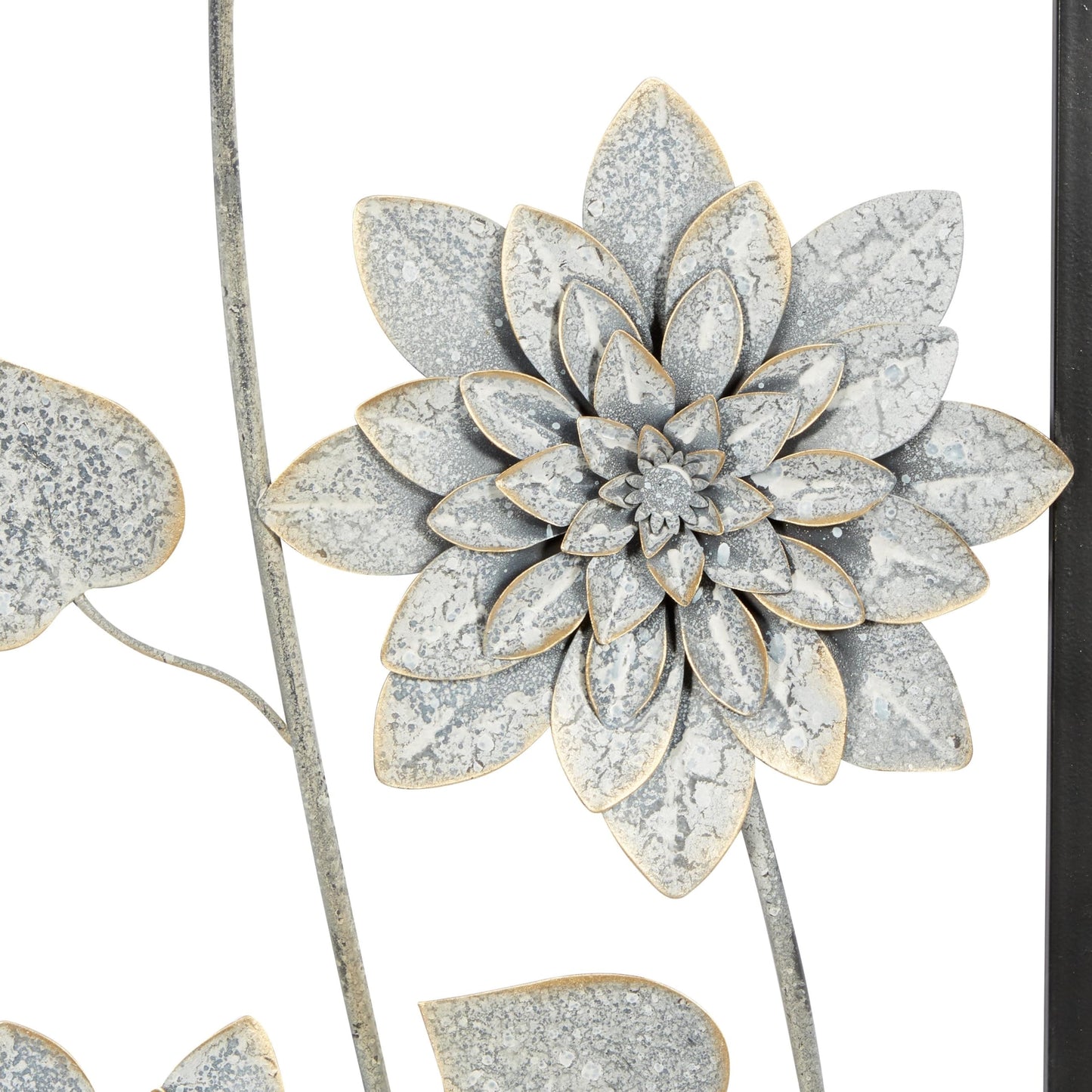 Deco 79 Metal Floral Home Wall Decor Wall Sculpture with Black Frame, Set of 2 Wall Art 12"W, 36"H, Gray