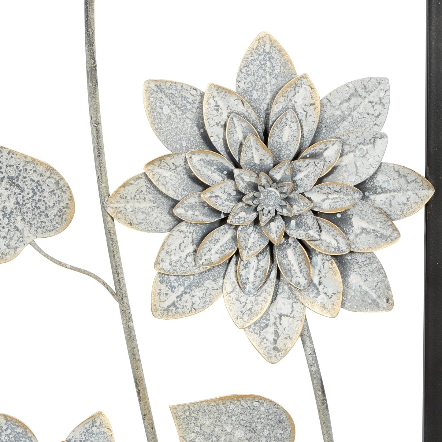 Deco 79 Metal Floral Home Wall Decor Wall Sculpture with Black Frame, Set of 2 Wall Art 12"W, 36"H, Gray