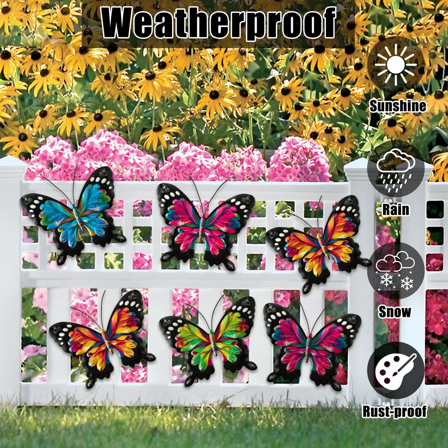 Metal Butterfly Wall Decoration - 4Pcs Butterfly Wall Art 3D Sculpture Pendant Hanging Ornament for Balcony Patio Garden Outdoor Fence Decoration Women Birthday Wedding Housewarming Gift A