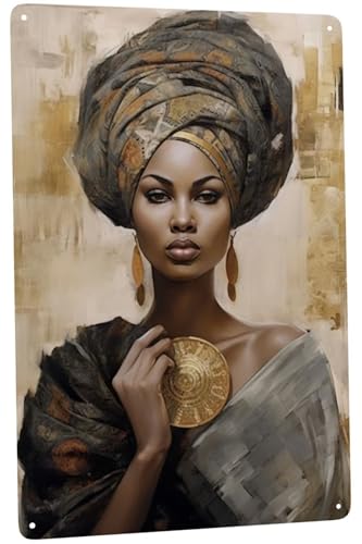 Room Men Cave Art Decoration Metal tin Sign Wall Decor Tin Signs African Black Woman African American Queen Garage 8 x 12 inches