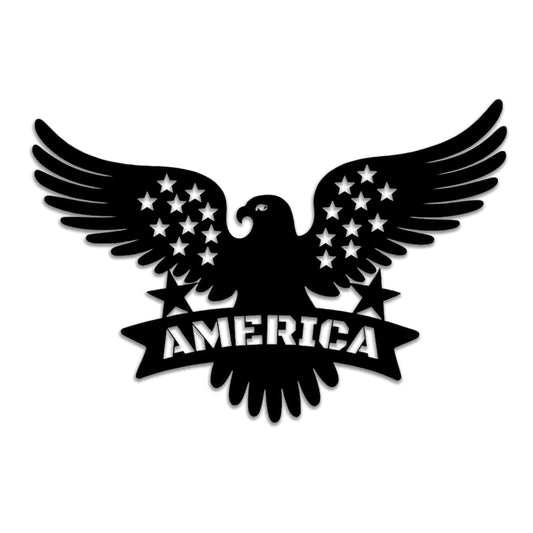 American Eagle Metal Wall Decor - Patriotic Bald Eagle with Stars & Stripes, 4th of July Independence Day Hanging Art for Outdoor/Indoor, Office, Bedroom (13.8x9.85 Inch)