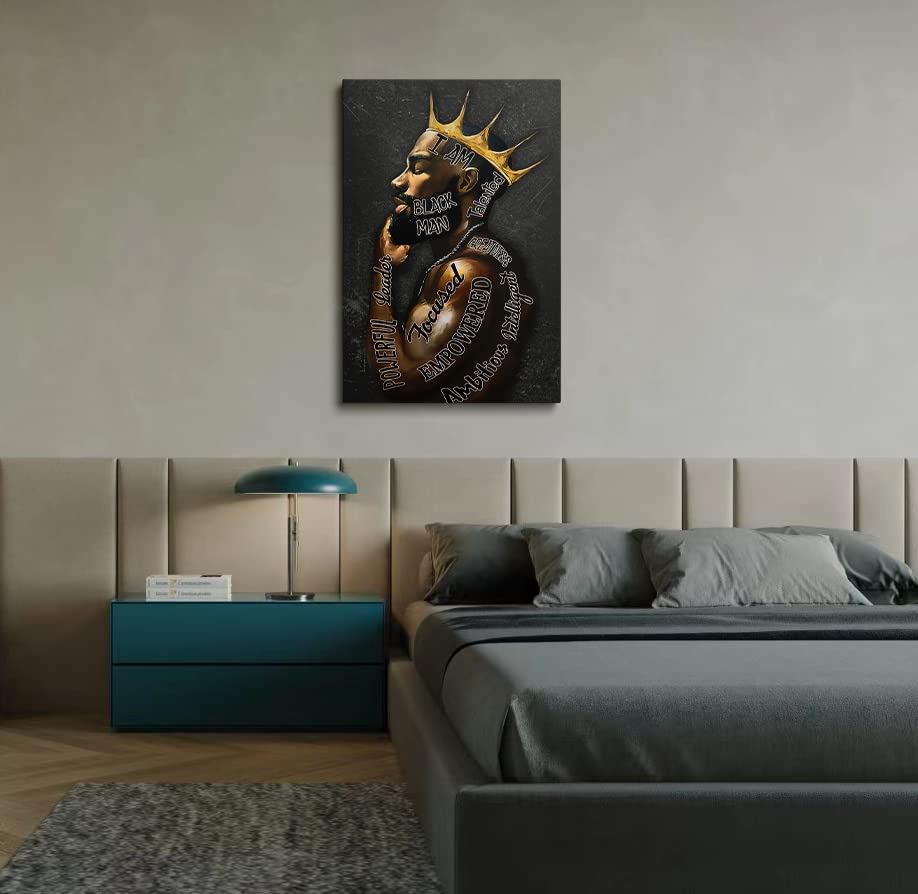 Motivational Wall Art - African American Wall Decor Black Gold King Canvas Art Prints - Abstract Contemporary Framed Prints Painting Home Decoration For Bedroom Living Room Bathroom Ready To Hang