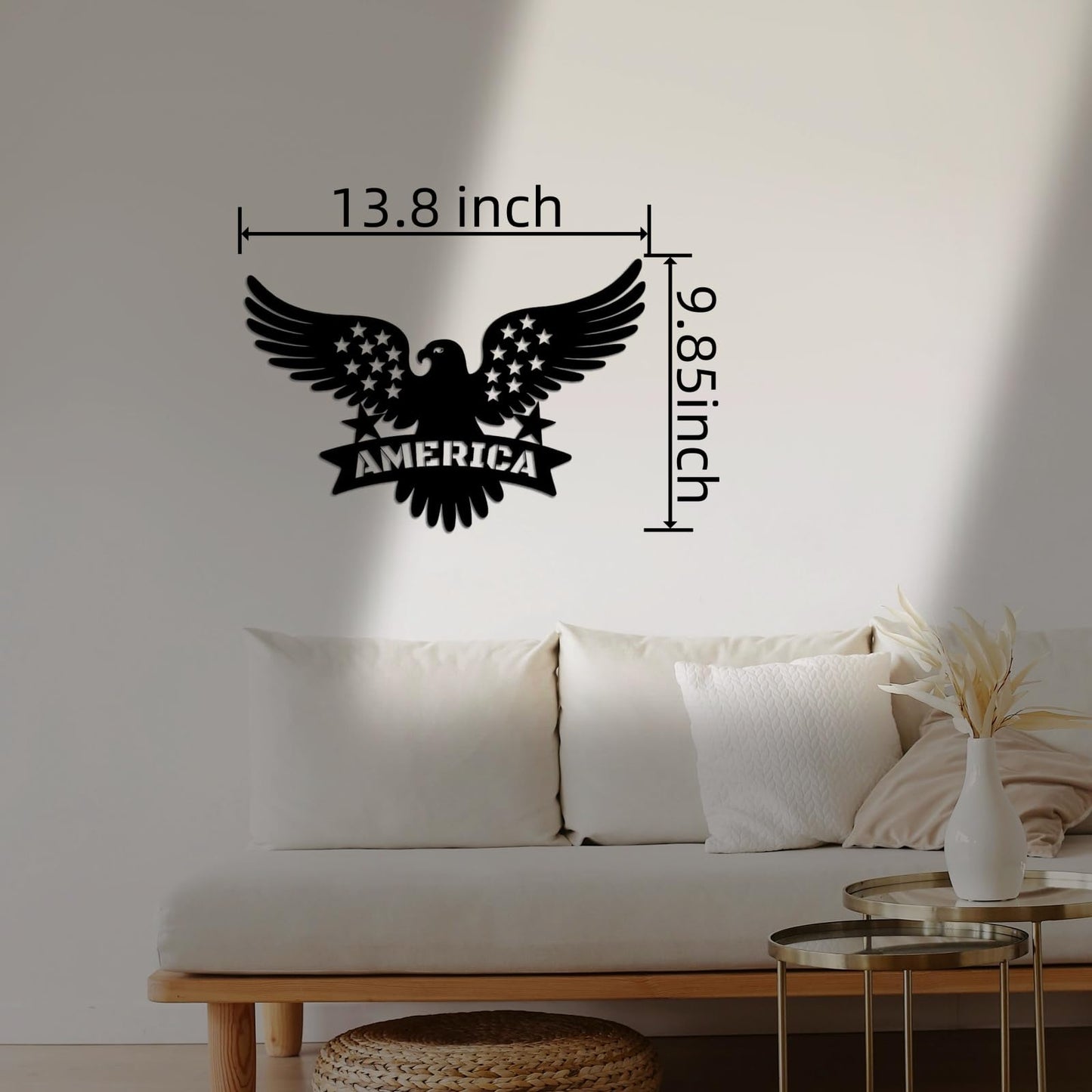 American Eagle Metal Wall Decor - Patriotic Bald Eagle with Stars & Stripes, 4th of July Independence Day Hanging Art for Outdoor/Indoor, Office, Bedroom (13.8x9.85 Inch)