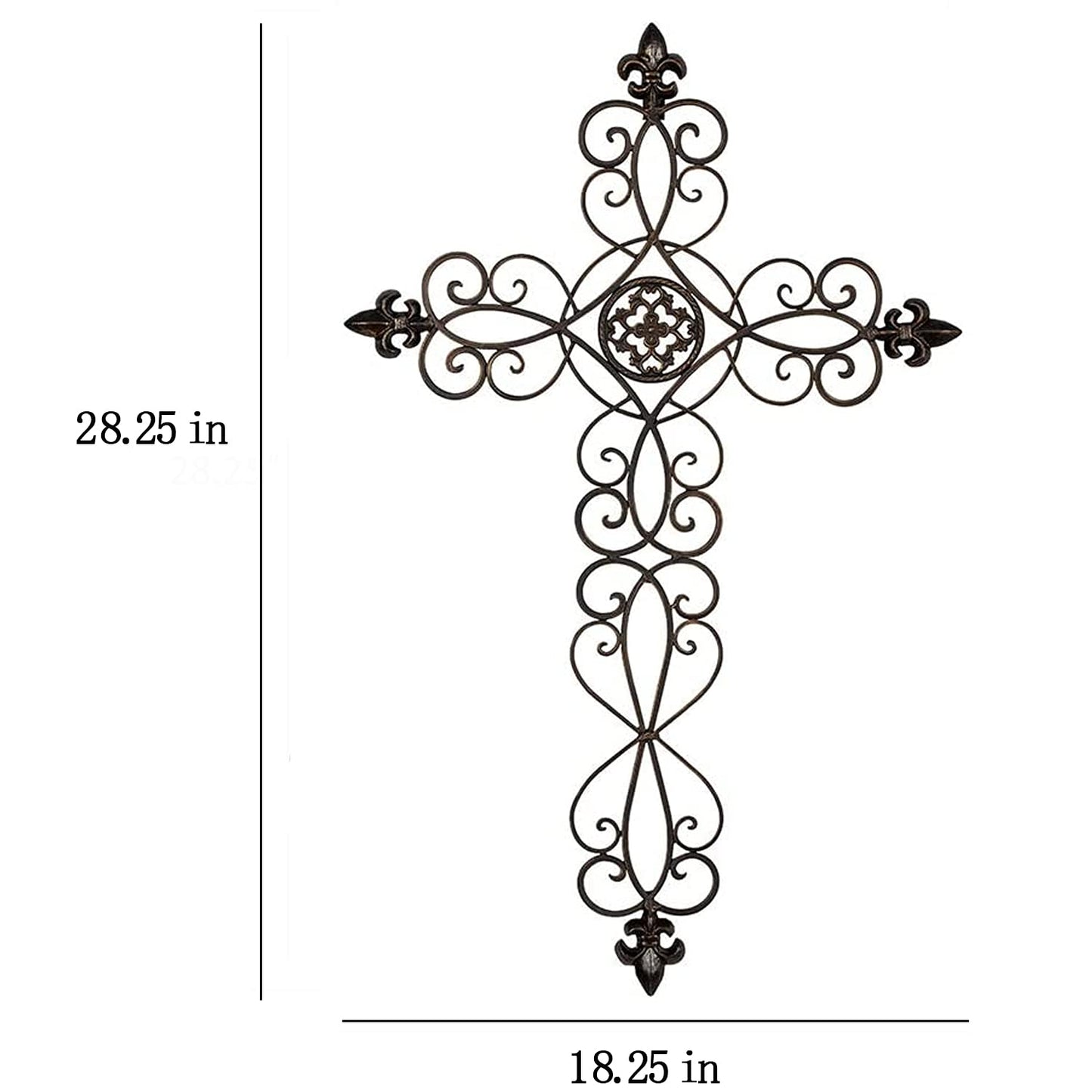Retrome 28" H Large Iron Cross Wall Decor for Home, Fleur-De-Lis Accents, Dark Bronze