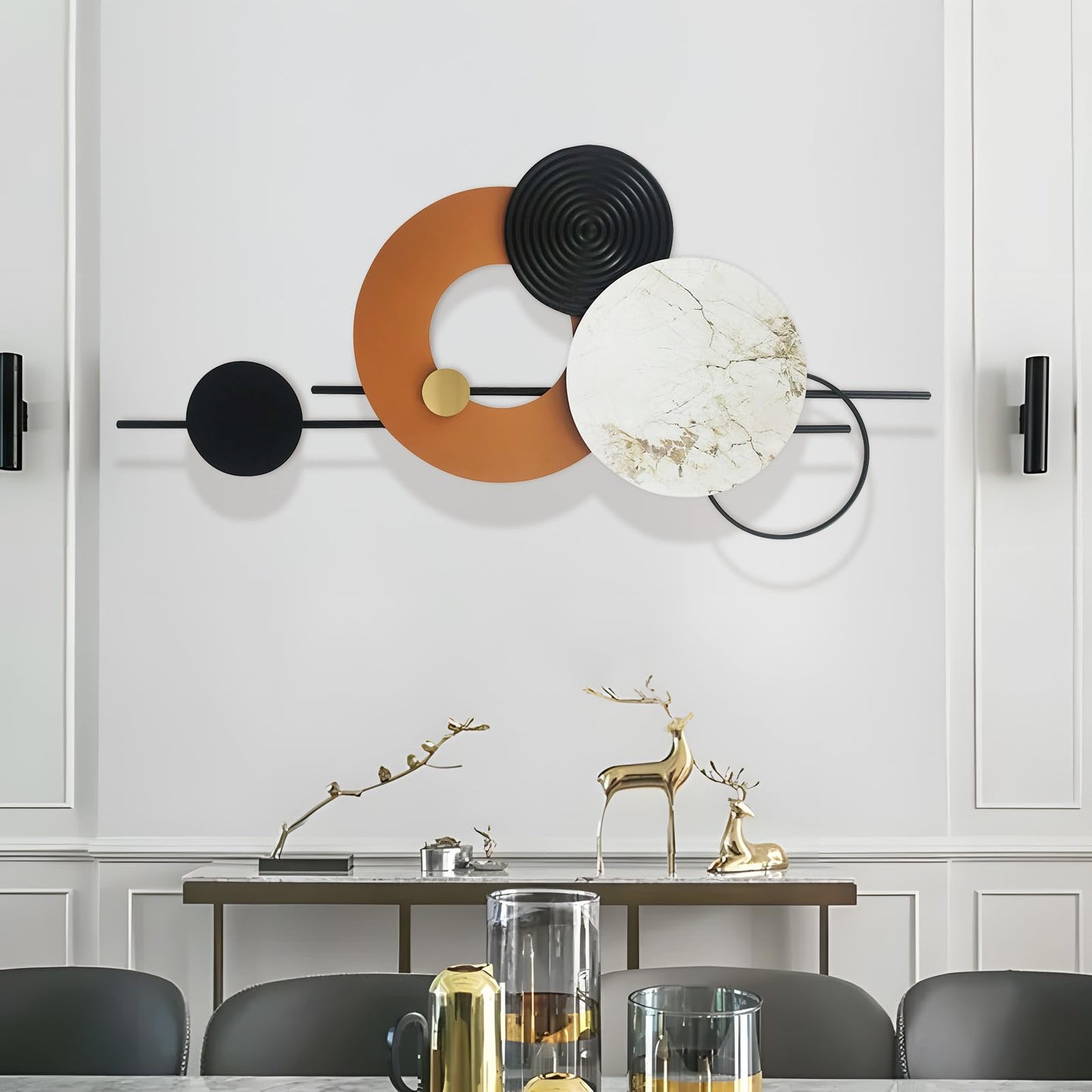 BECHAEO 3D Large Metal Wall Art Decor for Living Room 40"x19" Round Wall Accents Modern Luxury Wall Sculptures Hanging Wall Deco for Dinning Room Bedroom Entryway Office Outdoor
