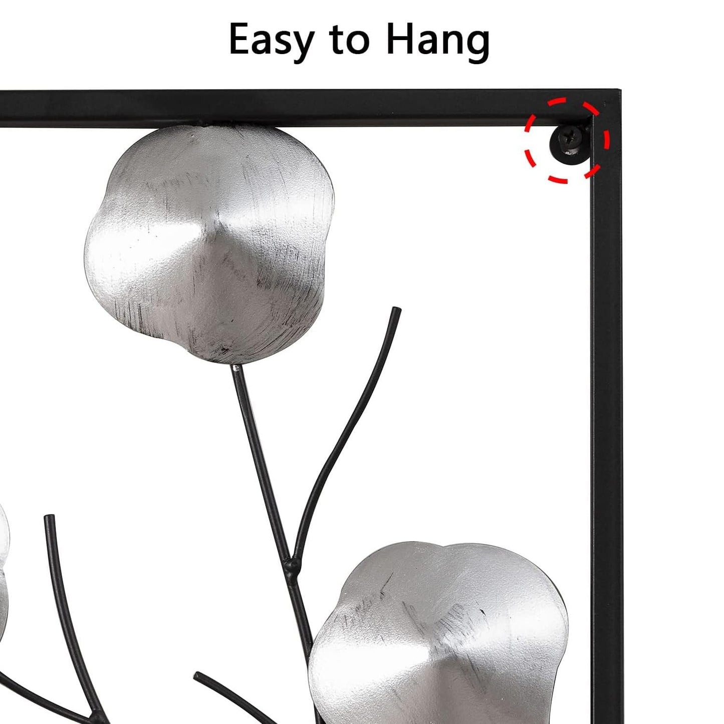 Metal Floral Wall Decor, Metal Wall Art Set of 2, Tall Cutout Wall Sculpture with Black Frame, Modern Wall Hanging Decoration for Home Bedroom Living Room Study Office, 14.6”L x 35.4”H, Sliver