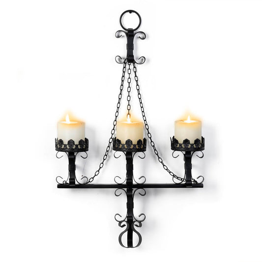 Black Wall Candle Sconces,3 Iron Candelabra,Gothic Victorian Decor,Rustic Wall Candle Holder for Bathroom,Living Room,Dining Room