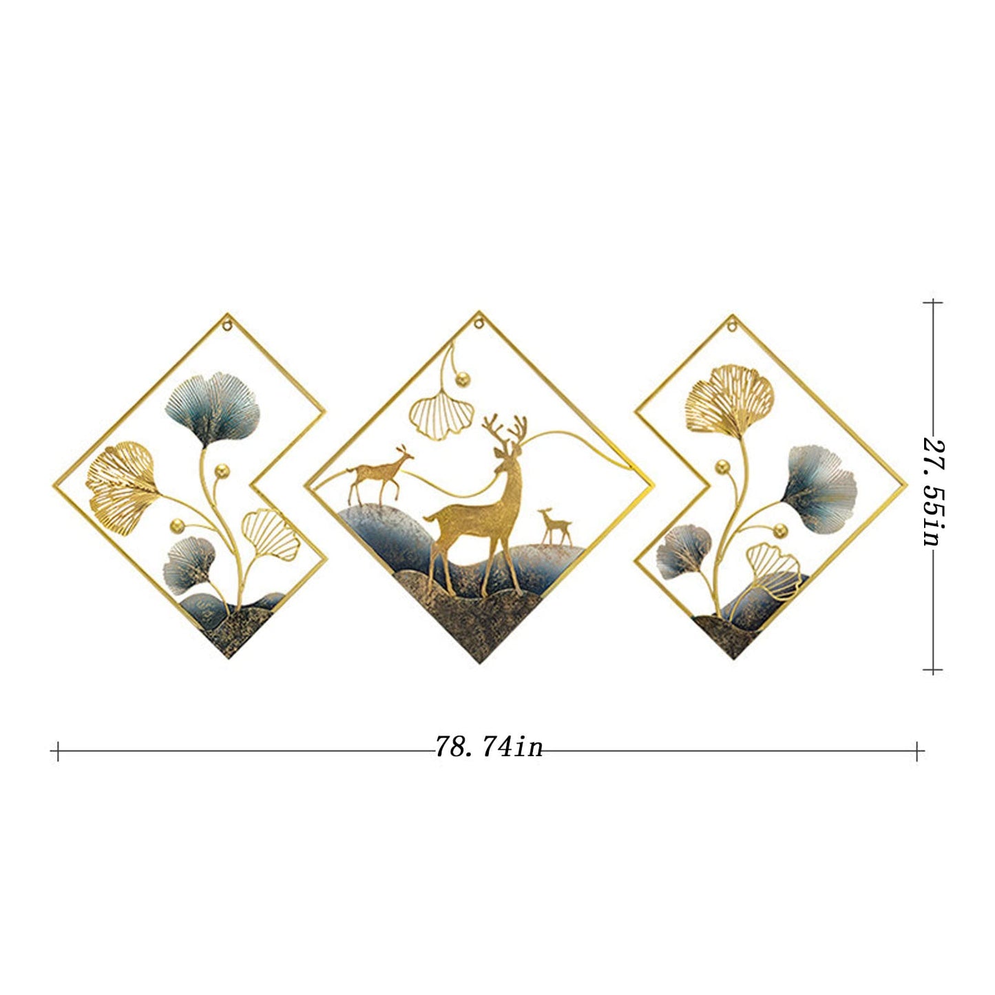 tarkay Metal Wall Art Dining Room Wall Art Decor 3 Piece Large Modern Wall Sculptures 3D Ginkgo Leaf 78x27in Aesthetic Wall Art for Bedroom Office Room Decor Living Room