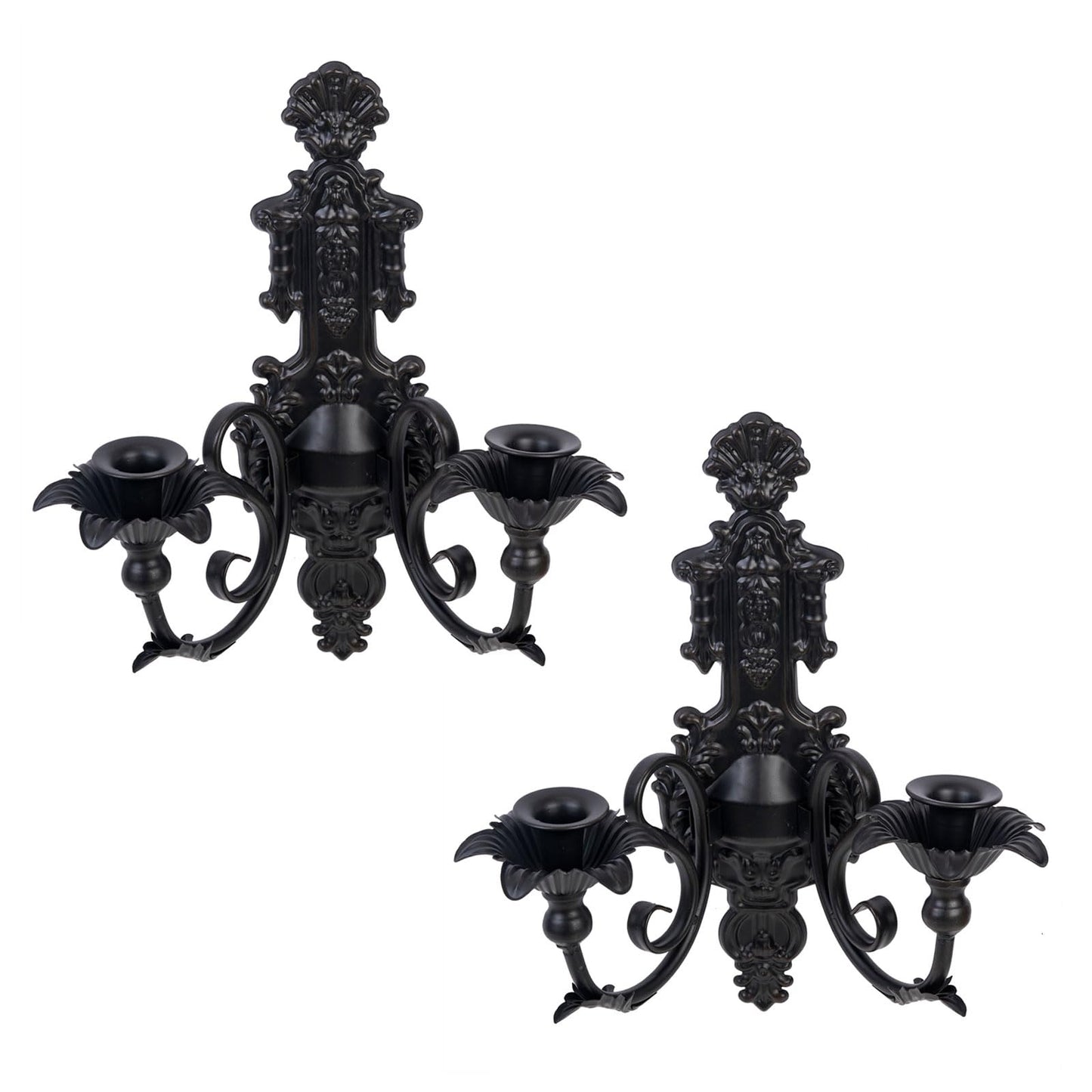 Candle Sconce(Set of 2)-Metal Gothic Wall Decorations-Rustic Home Decor-Black Wall Candle Sconces,Ideal for Stick Candles