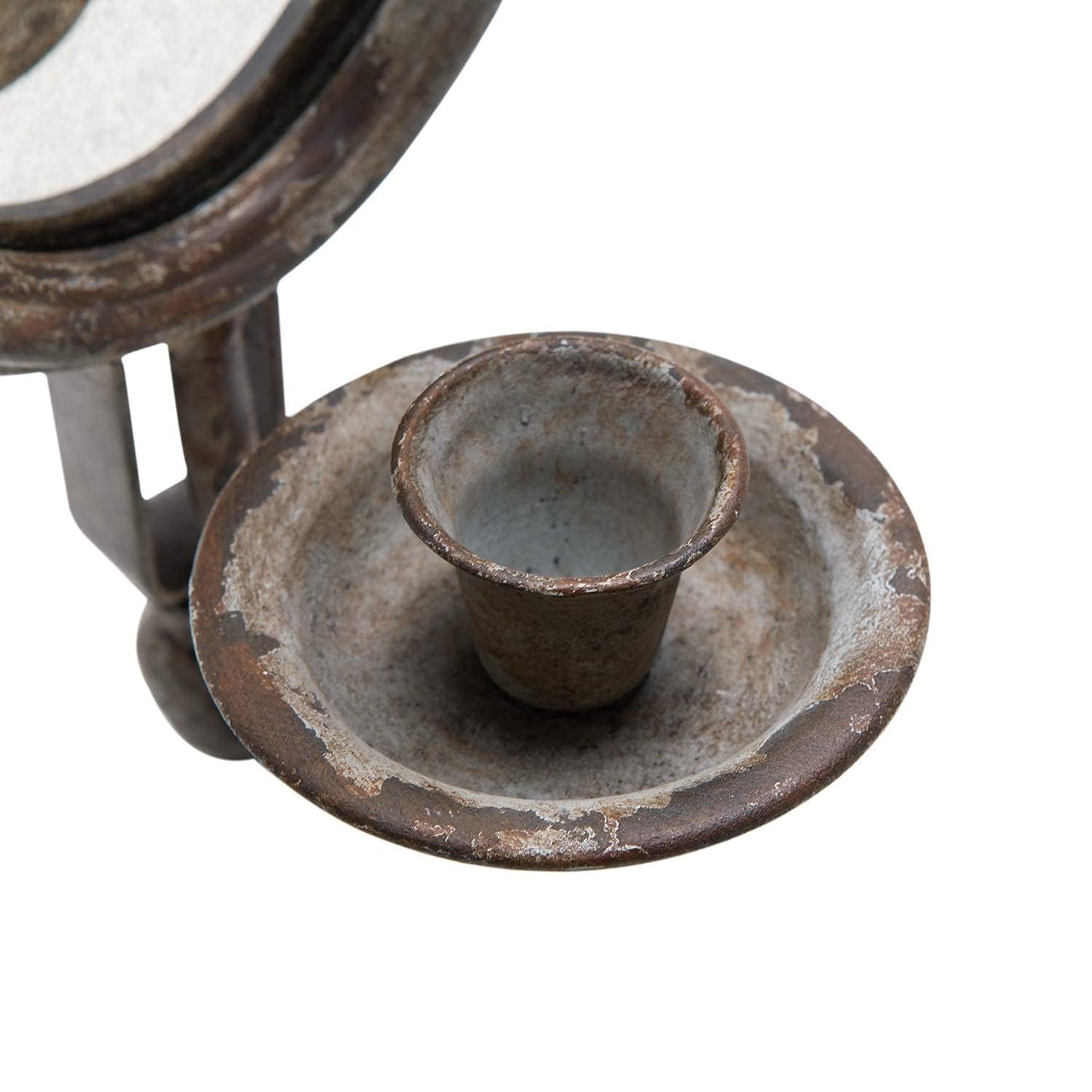SOFFEE DESIGN Antique Metal Candle Sconces Candlestick Holder Wall Mounted Distressed with Oval Faded-Looking Mirror