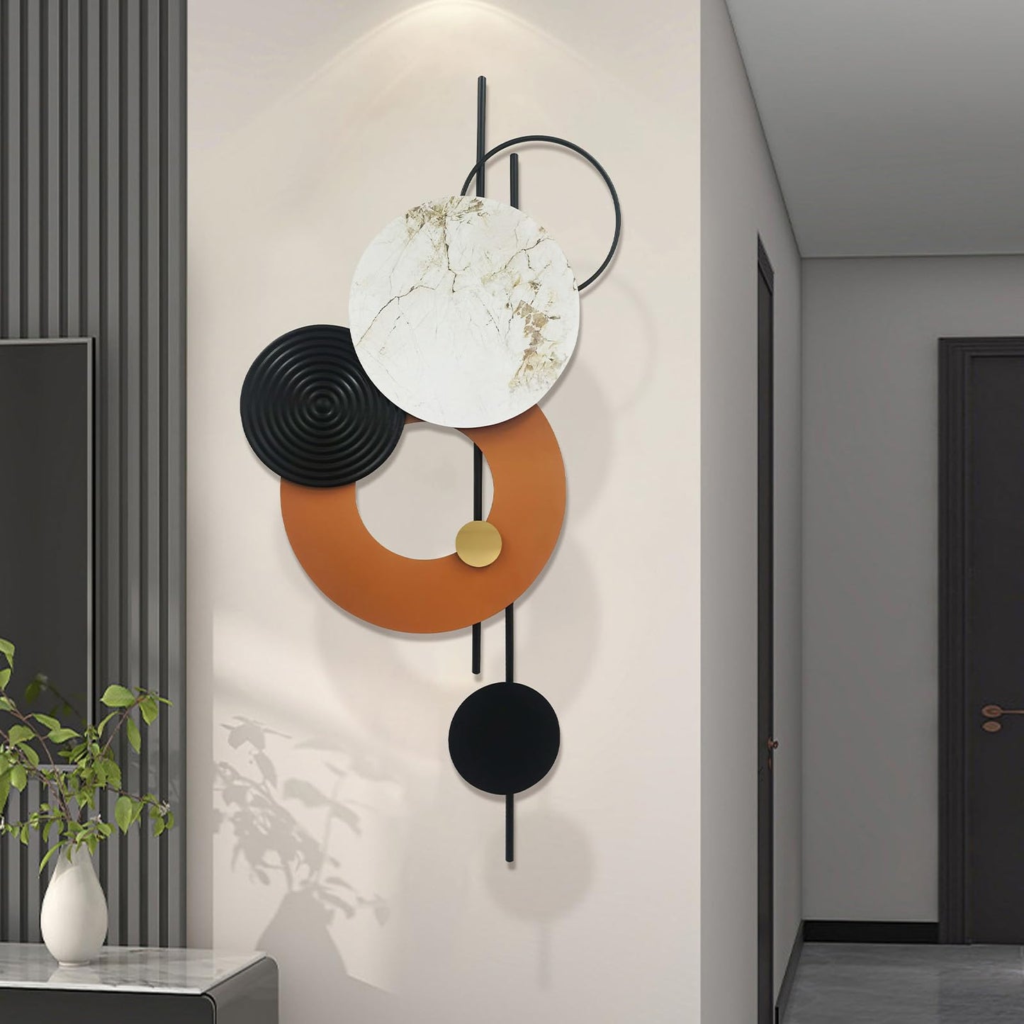 BECHAEO 3D Large Metal Wall Art Decor for Living Room 40"x19" Round Wall Accents Modern Luxury Wall Sculptures Hanging Wall Deco for Dinning Room Bedroom Entryway Office Outdoor