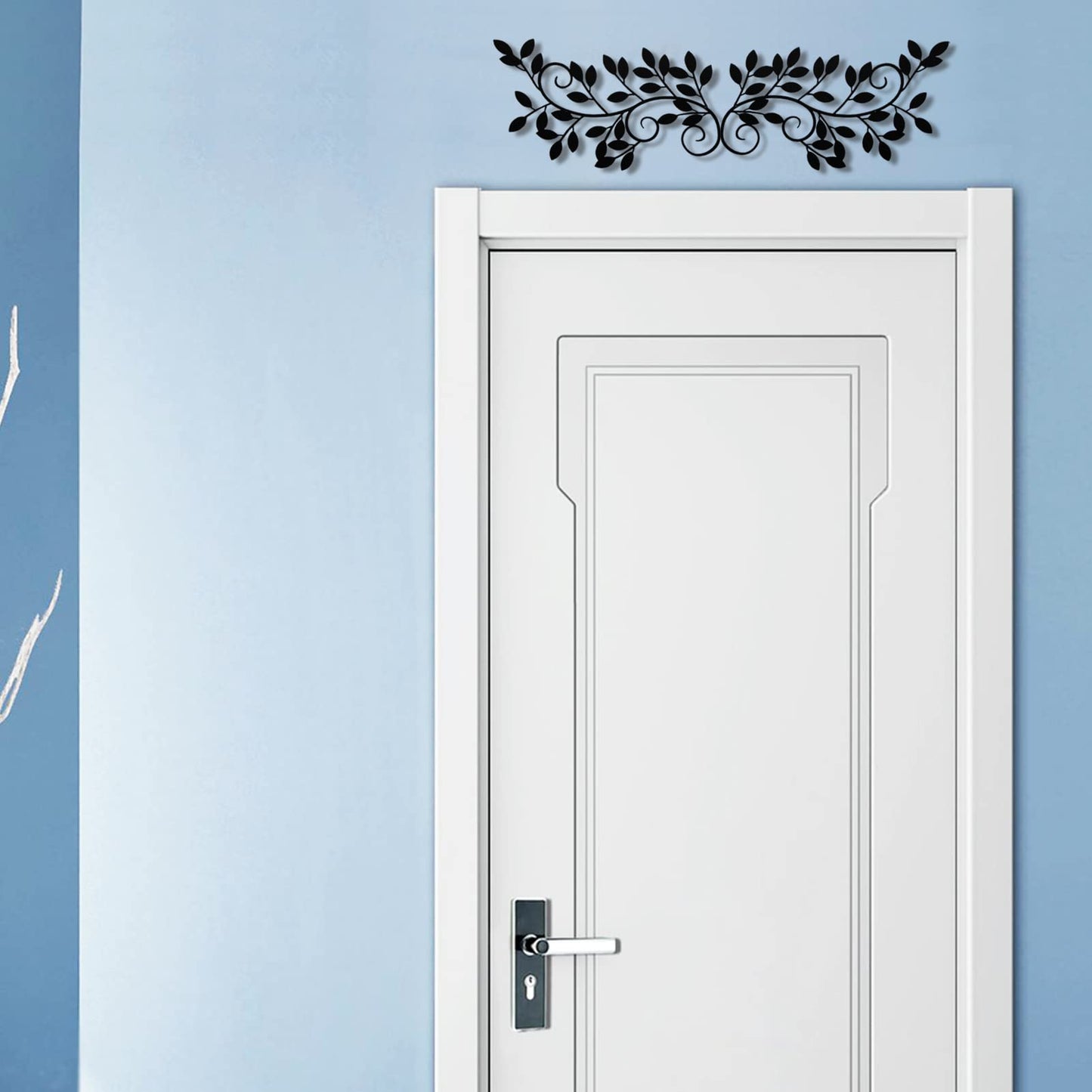 2 Pieces Metal Tree Leaf Wall Decor Vine Olive Branch Leaf Wall Art Wrought Iron Scroll Sculptures for Above the Bed, Living Room, Bathroom, Hallway, Office, Outdoor Decoration (Black)