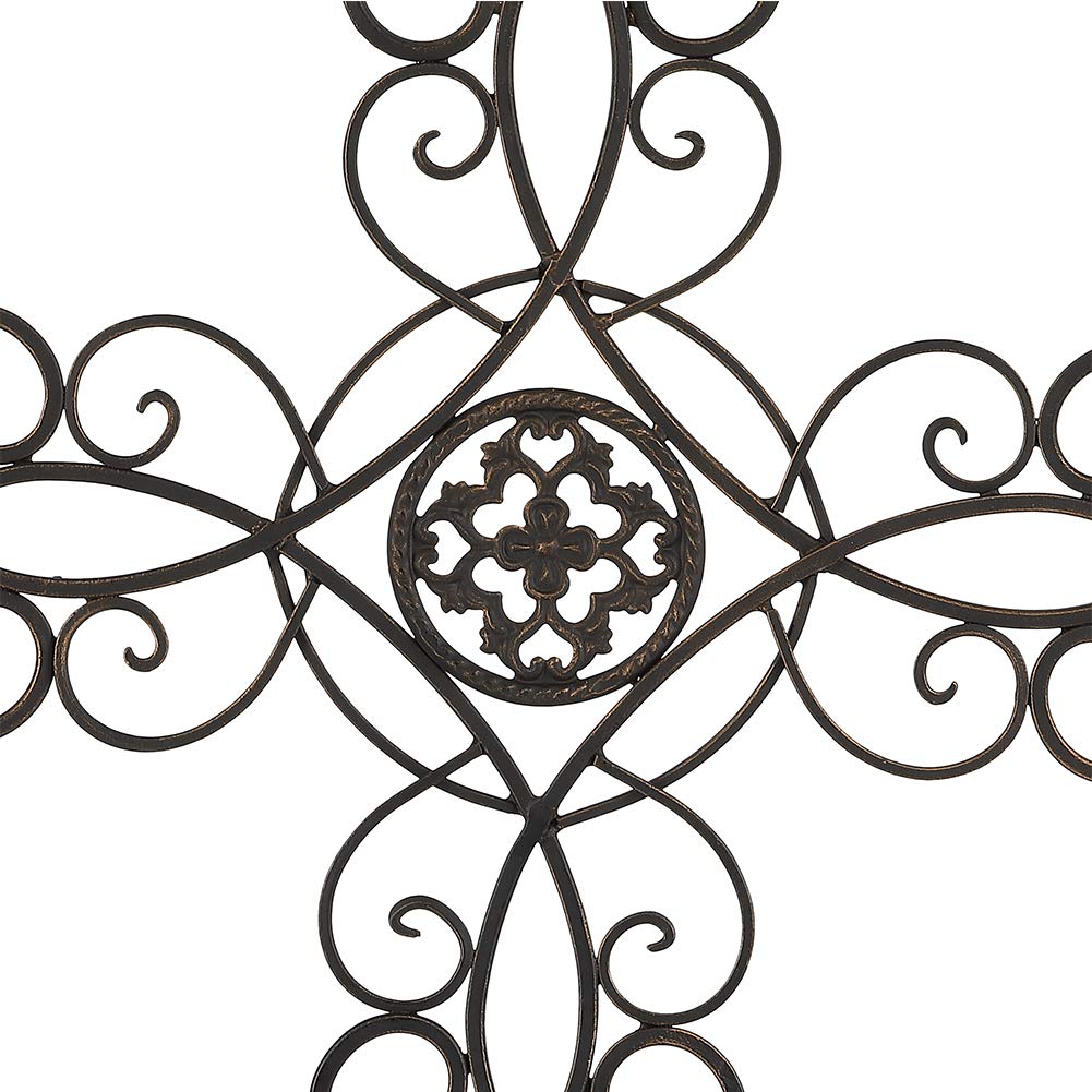 Retrome 28" H Large Iron Cross Wall Decor for Home, Fleur-De-Lis Accents, Dark Bronze