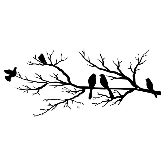 ESTART Metal Birds Wall Art, Metal Vivid Birds on Branch Silhouette Wall Decor Black Leaves with Bird Outdoor Hanging Wall Sculpture for Home Balcony Garden(Large)