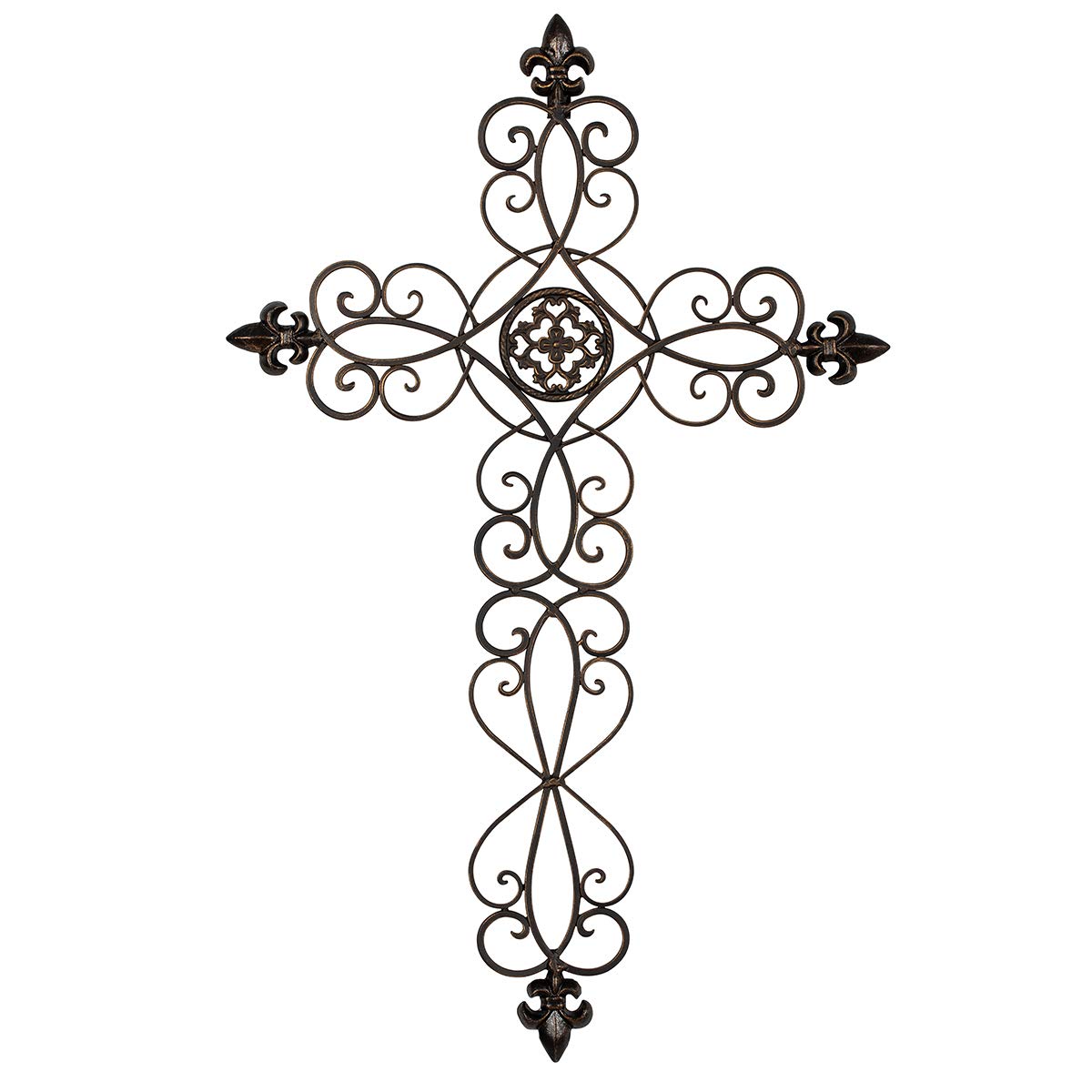 Retrome 28" H Large Iron Cross Wall Decor for Home, Fleur-De-Lis Accents, Dark Bronze