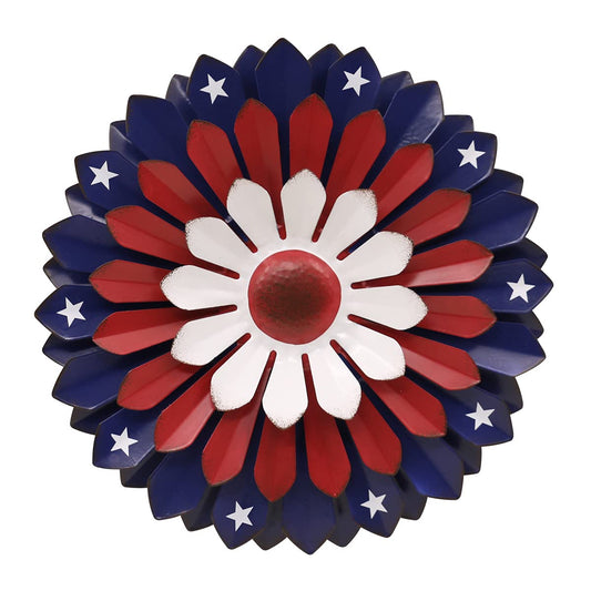 Goodeco Patriotic Metal Wall Art Flowers - 13" USA Accessories American Flag - Iron Floral Wall Decor for Balcony/Patio/Porch/Office/Bedroom/Living room,Unique Gifts