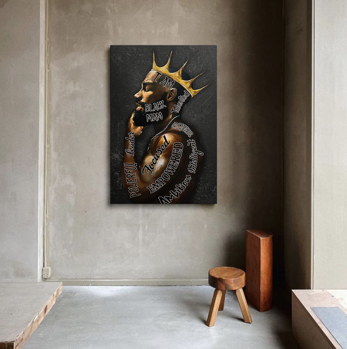 Motivational Wall Art - African American Wall Decor Black Gold King Canvas Art Prints - Abstract Contemporary Framed Prints Painting Home Decoration For Bedroom Living Room Bathroom Ready To Hang