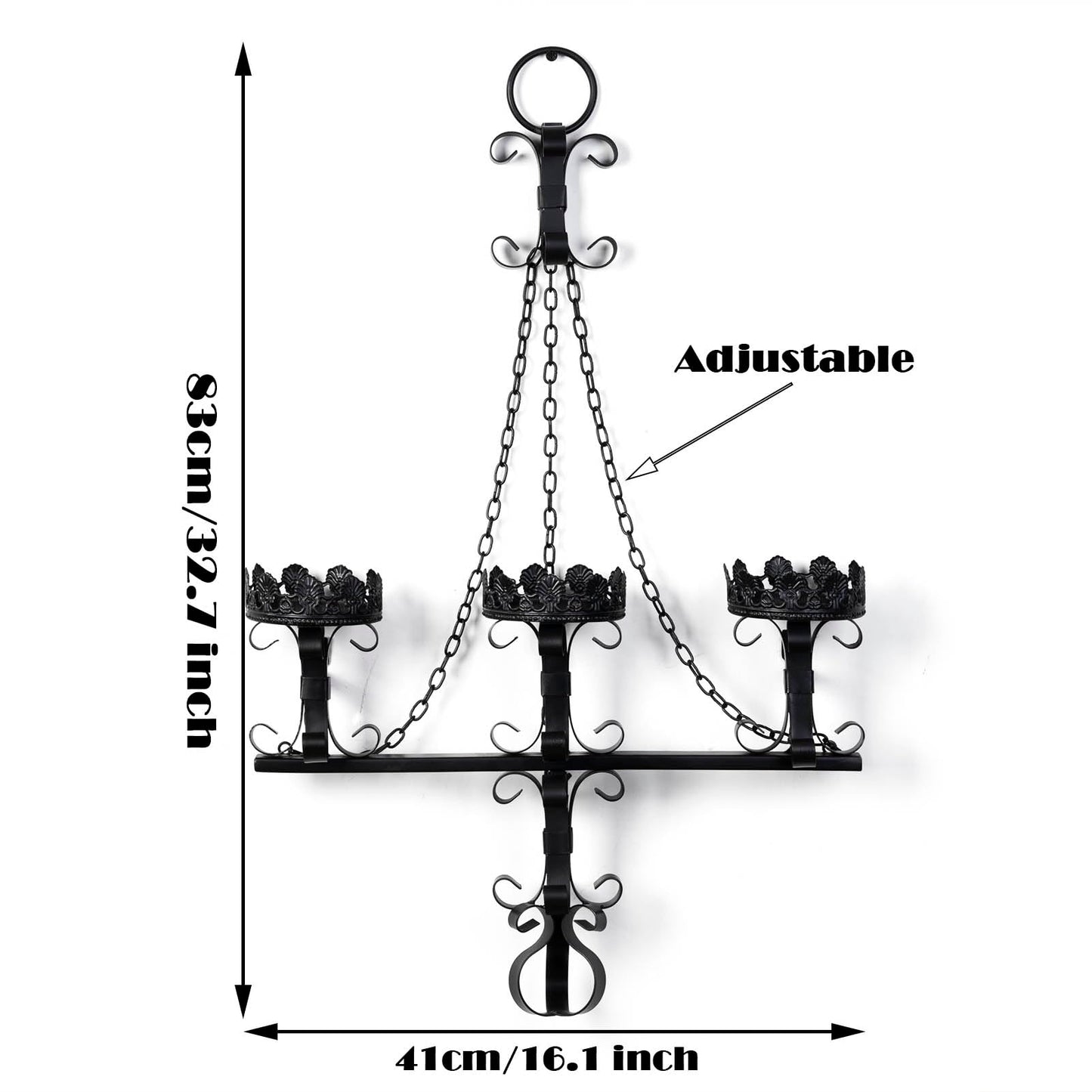 Black Wall Candle Sconces,3 Iron Candelabra,Gothic Victorian Decor,Rustic Wall Candle Holder for Bathroom,Living Room,Dining Room