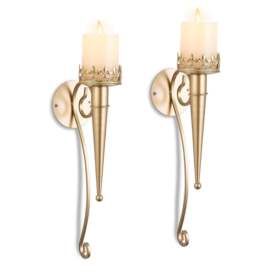 Sziqiqi Wall Candle Holder Gold - Candle Sconces Set of Two for Living Room Bedroom Candle Wall Sconces for Pillars Tealight Candles Decorative Metal Wall Sconce for Bathroom Dining Room Fireplace