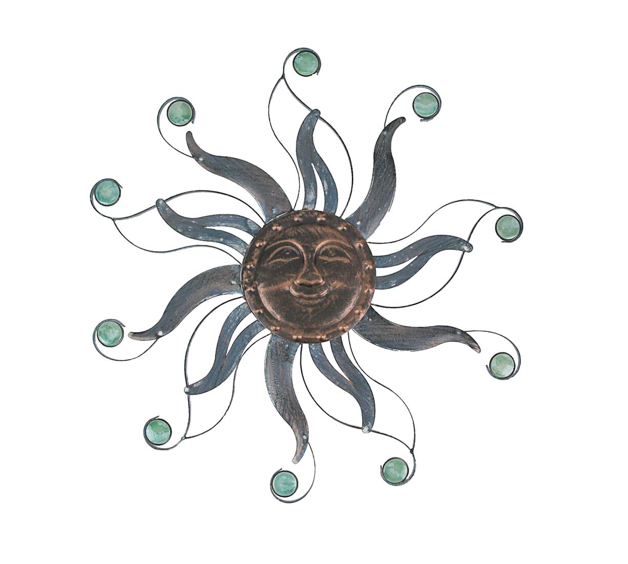 TII Rustic Copper Finish Metal Sun Face Wall Decor Hanging - 22-inch Diameter - Features Ceramic Bead Accents - Easy Install - Perfect for Indoor and Outdoor Use