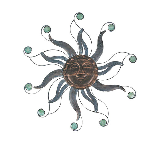 TII Rustic Copper Finish Metal Sun Face Wall Decor Hanging - 22-inch Diameter - Features Ceramic Bead Accents - Easy Install - Perfect for Indoor and Outdoor Use