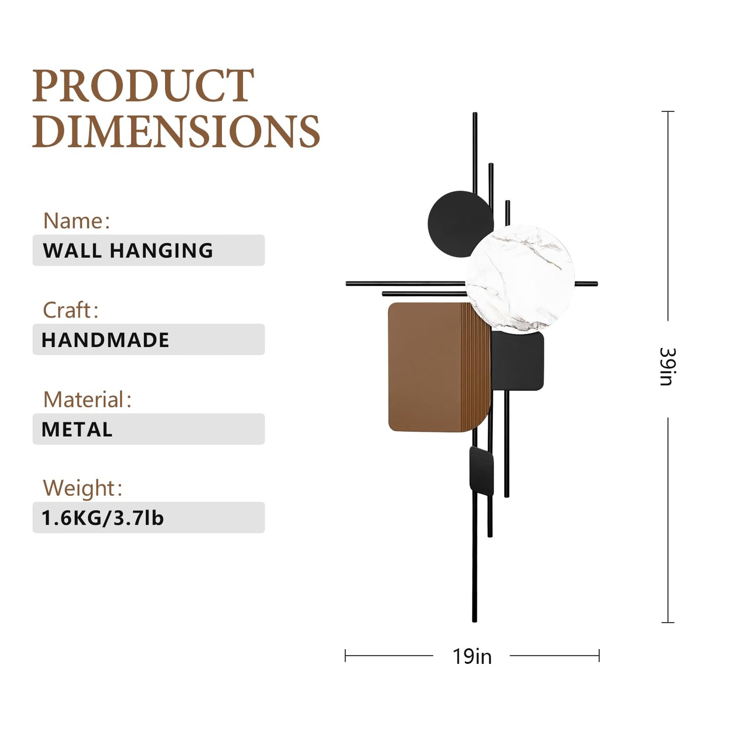 HEBOIX Large Metal Wall Decor Modern Metal Wall Art 3D Wall Sculptures Handmade Wall Hanging Wall Decoration for Living Room/Dinning Room/Bedroom/Entryway/Kitchen/Office
