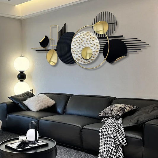 ERMOFAV Metal Wall Art Modern Art Black and Gold Boho Living Room Decor Art Abstract Geometric Sculptures Large Wall Decor for Living Room Dining Room Bedroom Aathroom